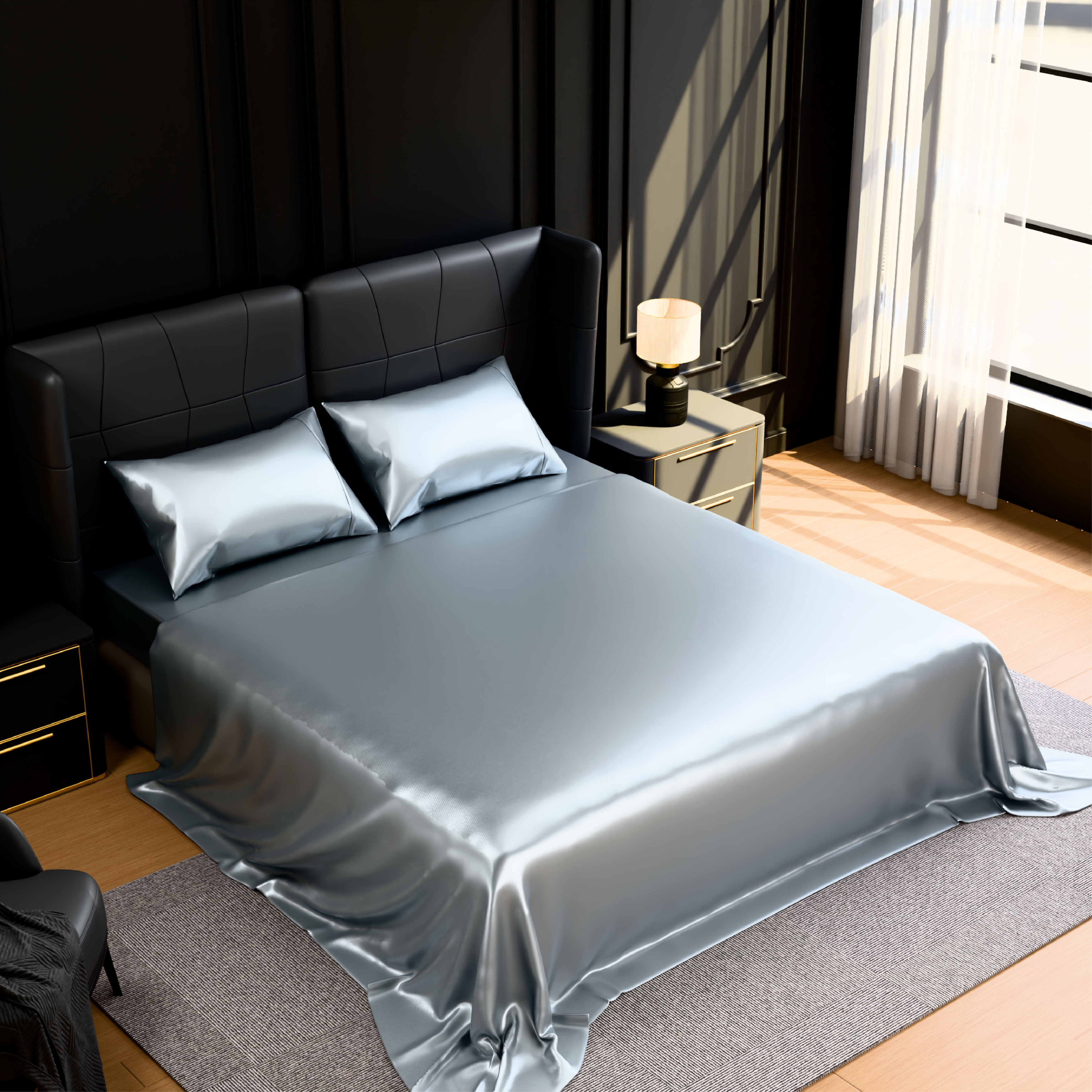Satin Bed Sheets, Full Size Sheets Set, 4 Pcs Silky Bedding Set With 15 Inches Deep Pocket For Mattress (Full, Grey)_voghion.com